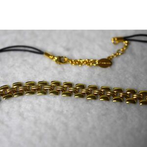 Sterling Forever Gold Plated Unique Link Design Black Leather Cord Necklace